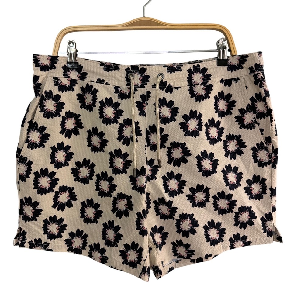 Ted Baker London Wiklie Mens Sz 5 Floral Swim‎ Shorts Cream Black Pink Lined